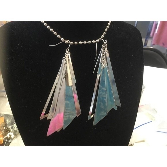 Silver Metal Dangling Hook Earrings - Picture 1 of 3